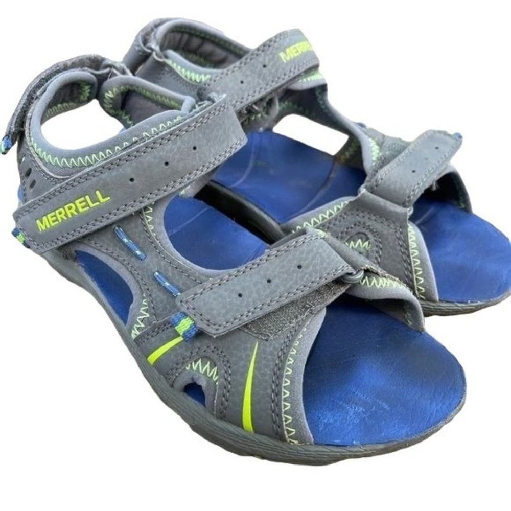 Merrell Panther Sandal Leather Grey Blue Size 3M Boys Youth Shoes